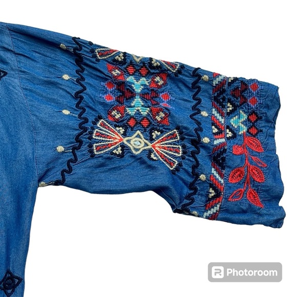 Johnny Was Mareen Kimono XS – Chambray Embroidered Boho Cardigan - Picture 6 of 14
